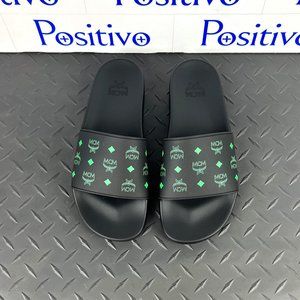 MCM | Shoes | Mcm Mens Blackgreen Monogram Print Rubber Slides Us 8 Eu 4 |  Poshmark
